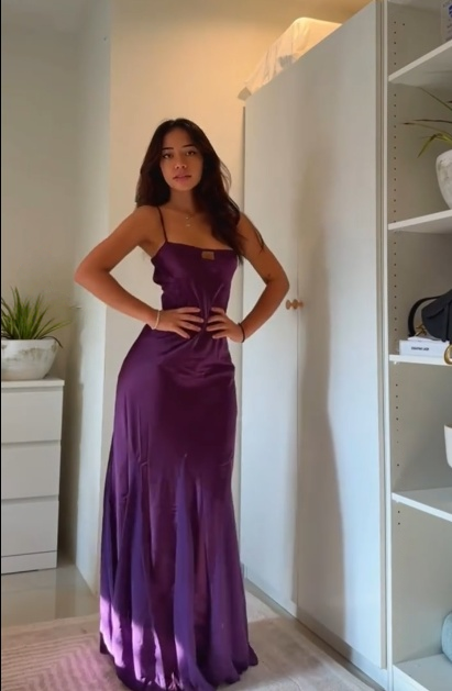 Spaghetti Strap Purple Satin Prom Dress  Wedding Guest Dress  J10204