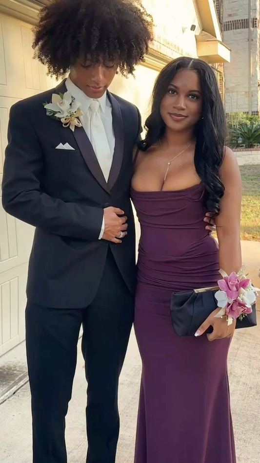 Robe de bal bustier violette en satin avec appliques, robe de soirée formelle J9413