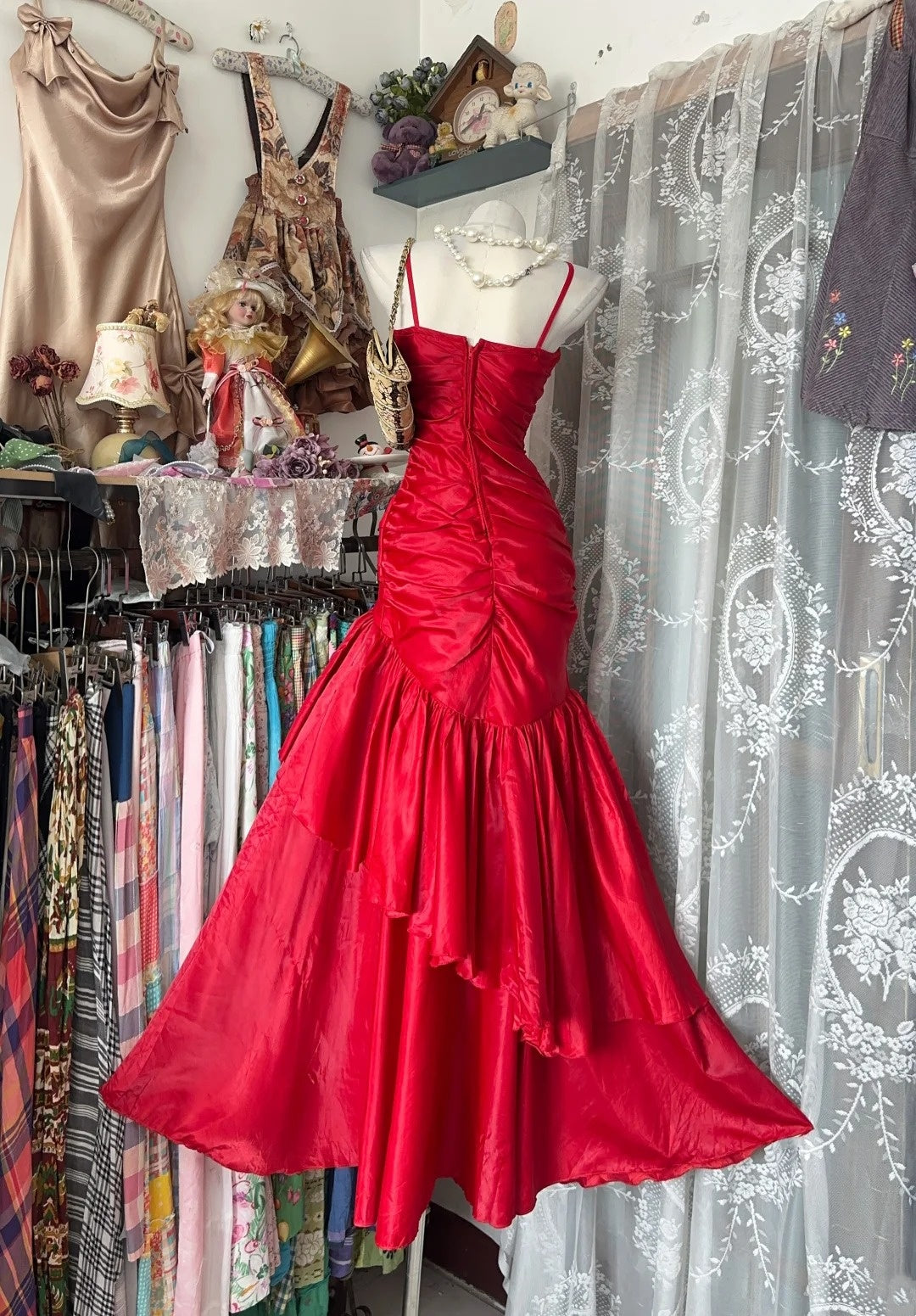Spaghetti Strap Red Mermaid Prom Dress Formal Evening Dress J10459