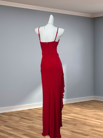 Spaghetti Strap Red Sparkle Formal Prom Dress With Slit  J10350