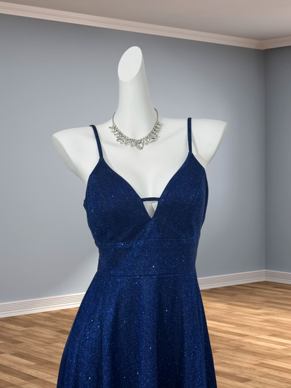 Spaghetti Strap Royal Blue A Line Sparkle Homecoming Dress J10349