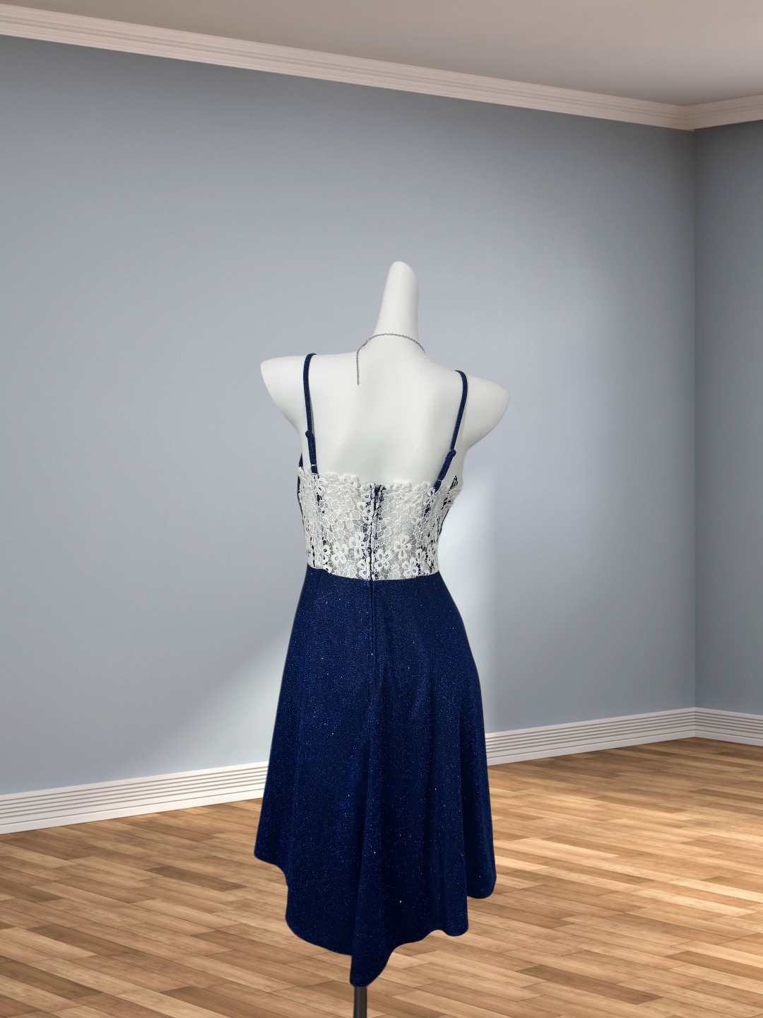 Spaghetti Strap Royal Blue A Line Sparkle Homecoming Dress J10349