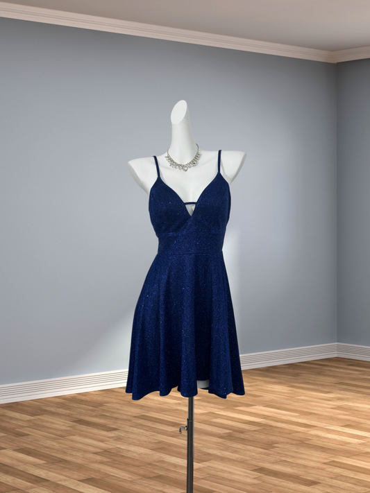 Spaghetti Strap Royal Blue A Line Sparkle Homecoming Dress J10349