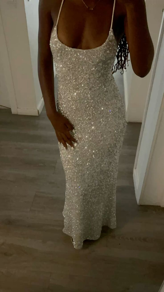 Trägerloses silbernes Vintage-Abendkleid, A-Linie, Geburtstagskleid J9370