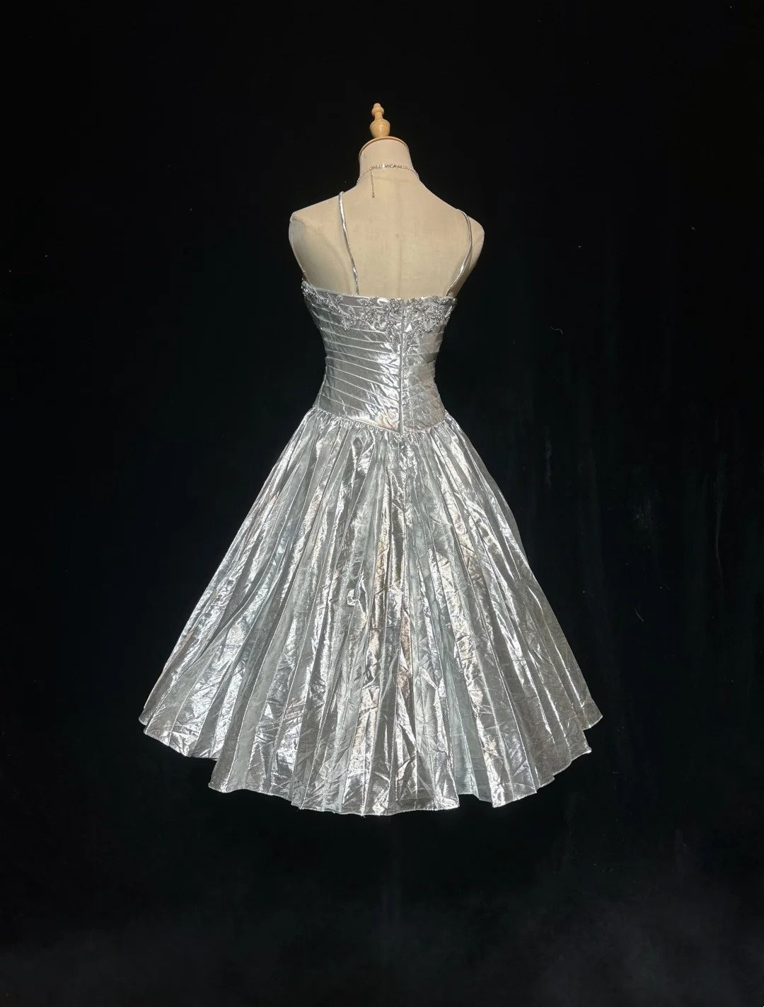 Spaghetti Strap Silver A Line Beaded Homecoming Dress  J10562