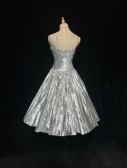 Spaghetti Strap Silver A Line Beaded Homecoming Dress  J10562
