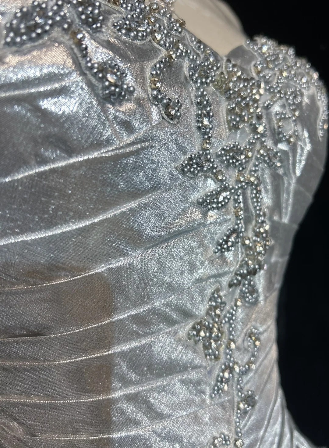 Spaghetti Strap Silver A Line Beaded Homecoming Dress  J10562