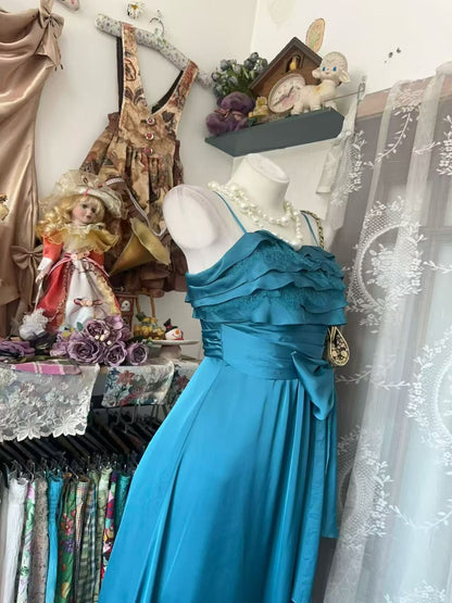 Trägerloses silbernes Vintage-Abendkleid, A-Linie, Geburtstagskleid J9370