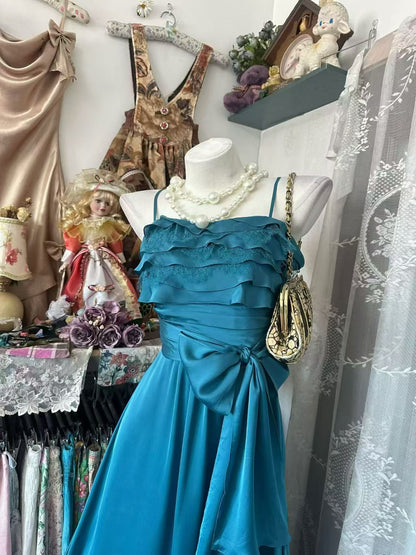 Trägerloses silbernes Vintage-Abendkleid, A-Linie, Geburtstagskleid J9370