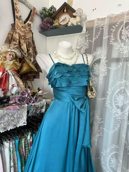 Trägerloses silbernes Vintage-Abendkleid, A-Linie, Geburtstagskleid J9370
