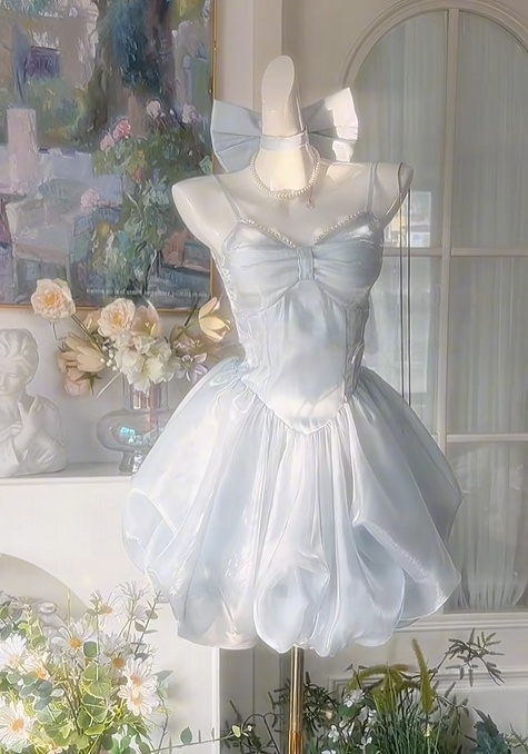 Spaghetti Straps A Line Blue Homecoming Dress Short Birthday Dress  J10959