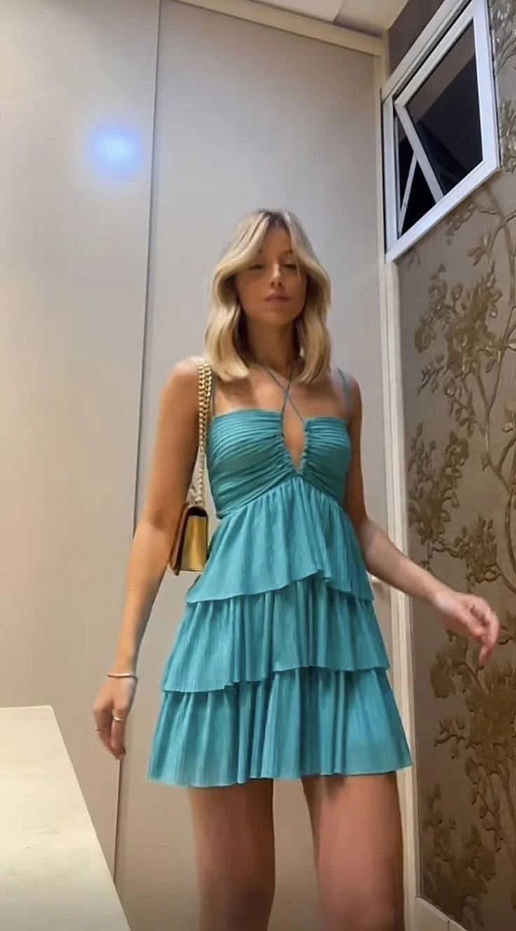 Spaghetti Straps A Line Blue Satin Homecoming Dress  J11516