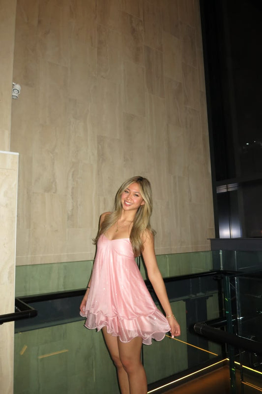 Spaghetti Straps A Line Pink Organza Homecoming Dress  J11085