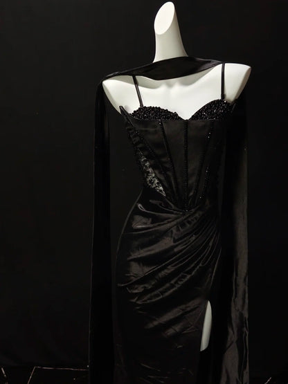 Trägerloses silbernes Vintage-Abendkleid, A-Linie, Geburtstagskleid J9370