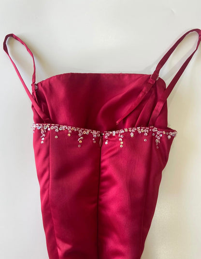 Spaghetti Straps Beaded Red Retro Formal Prom Dress  J11894