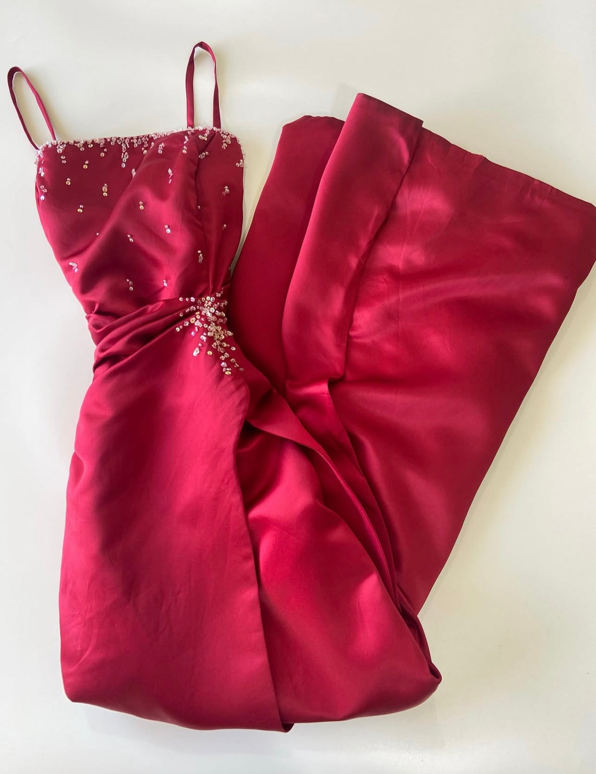 Spaghetti Straps Beaded Red Retro Formal Prom Dress  J11894