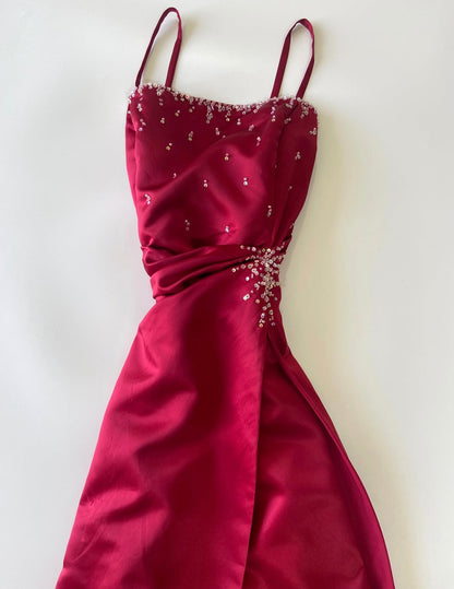 Spaghetti Straps Beaded Red Retro Formal Prom Dress  J11894