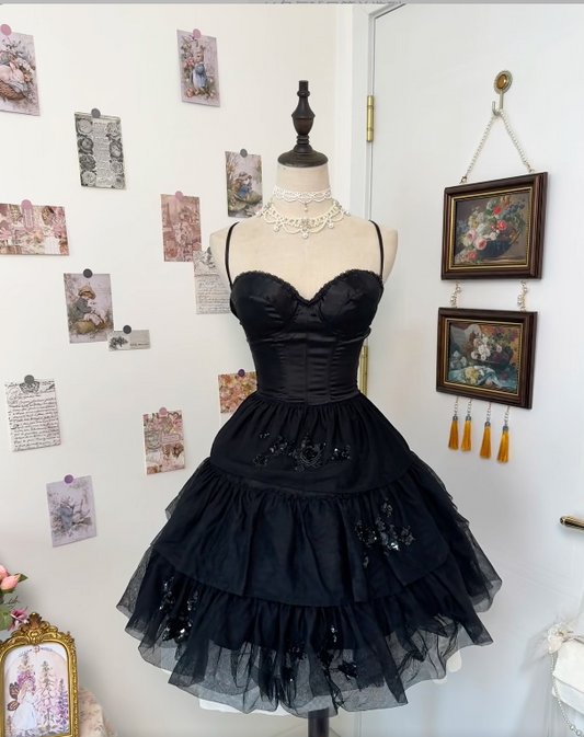 Spaghetti Straps Black Satin Homecoming Dress Short Birthday Dress J11168
