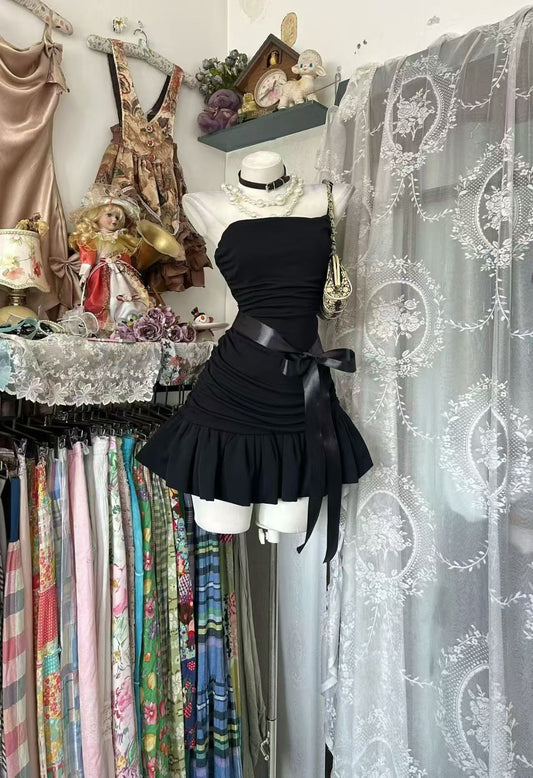 Spaghetti Straps Black Short Homecoming Dress A Lien Birthday Dress  J11114