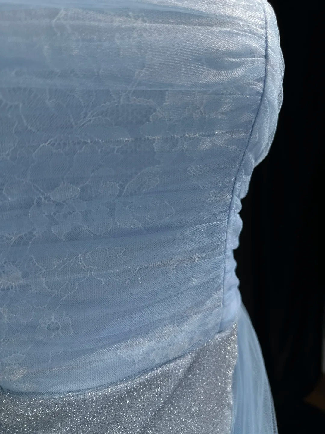 Trägerloses silbernes Vintage-Abendkleid, A-Linie, Geburtstagskleid J9370