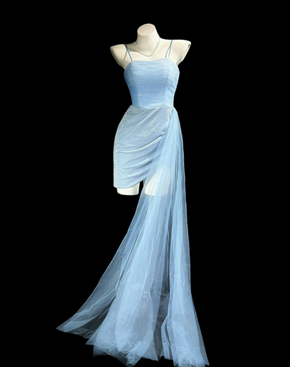 Trägerloses silbernes Vintage-Abendkleid, A-Linie, Geburtstagskleid J9370