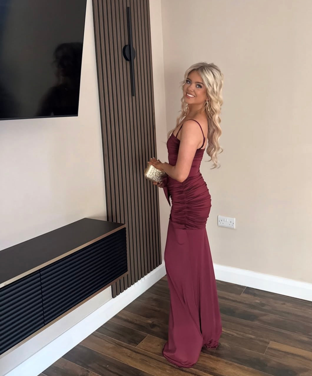 Robe de bal bustier violette en satin avec appliques, robe de soirée formelle J9413