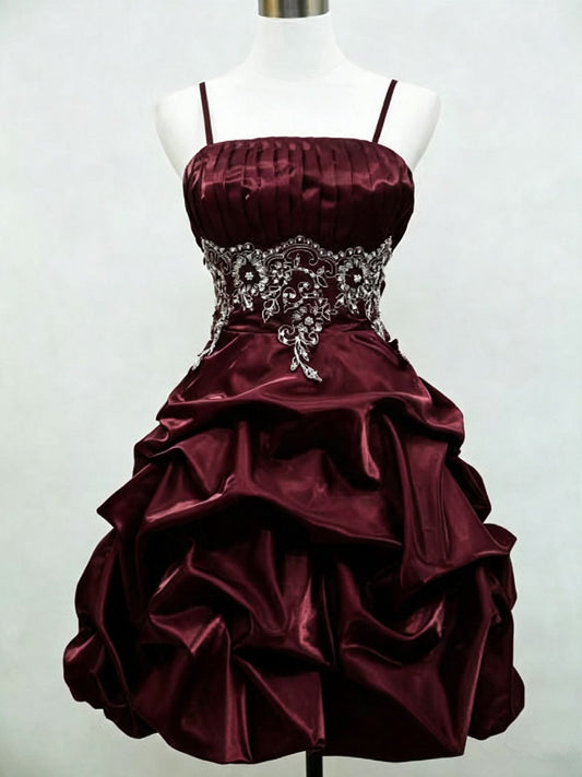 Spaghetti Straps Burgundy Retro Homecoming Dress Short Birthday Dress  J11585