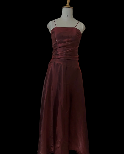 Spaghetti Straps Burgundy Retro Prom Dress Evening Gown  J12017