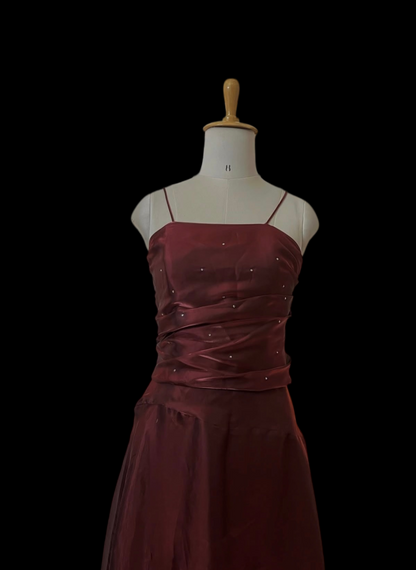 Spaghetti Straps Burgundy Retro Prom Dress Evening Gown  J12017