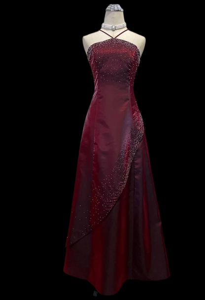 Spaghetti Straps Burgundy Retro Prom Dress Formal Evening Gown  J12066