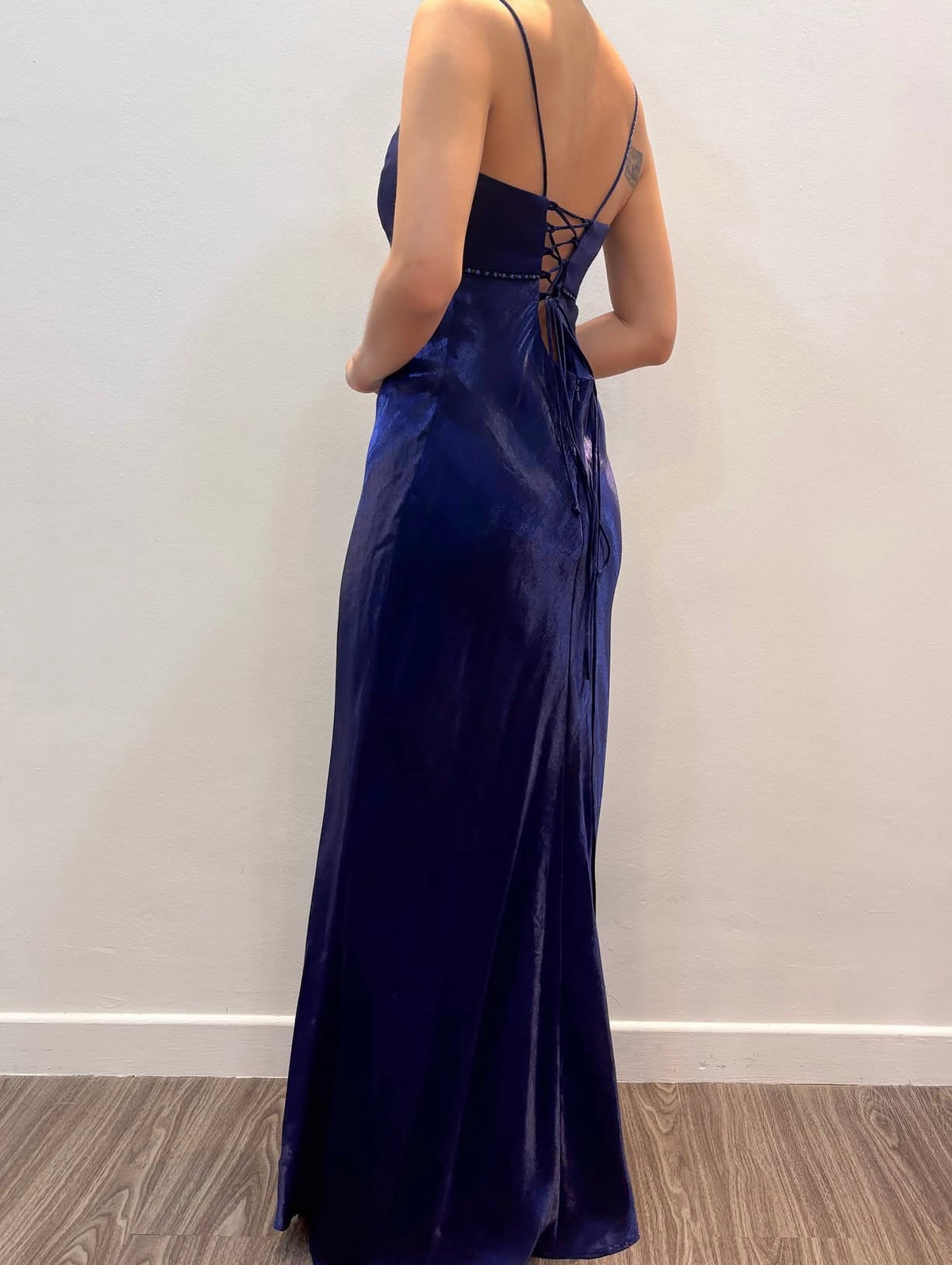 Spaghetti Straps Dark Blue Retro Formal Prom Dress  J11963