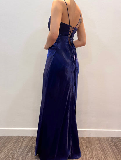 Spaghetti Straps Dark Blue Retro Formal Prom Dress  J11963