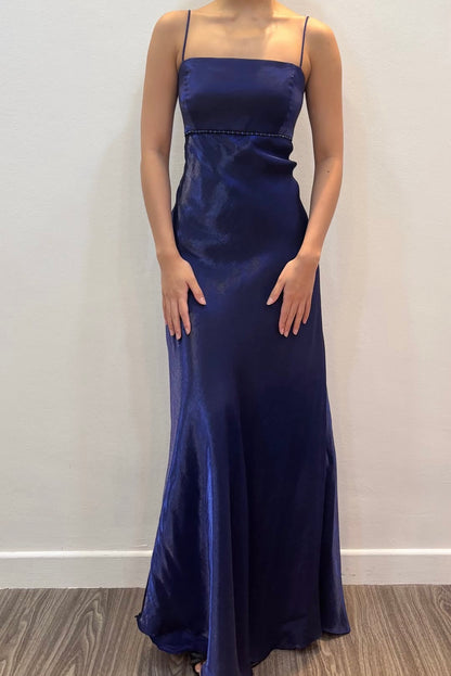 Spaghetti Straps Dark Blue Retro Formal Prom Dress  J11963
