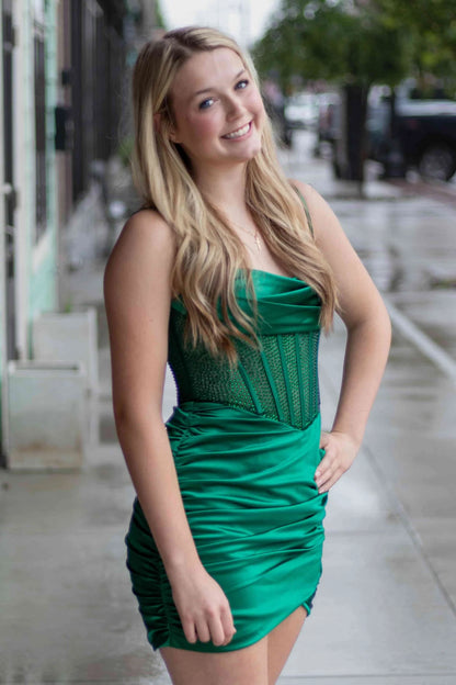 Spaghetti Straps Emerald Green Sheath Homecoming Dress  J11233
