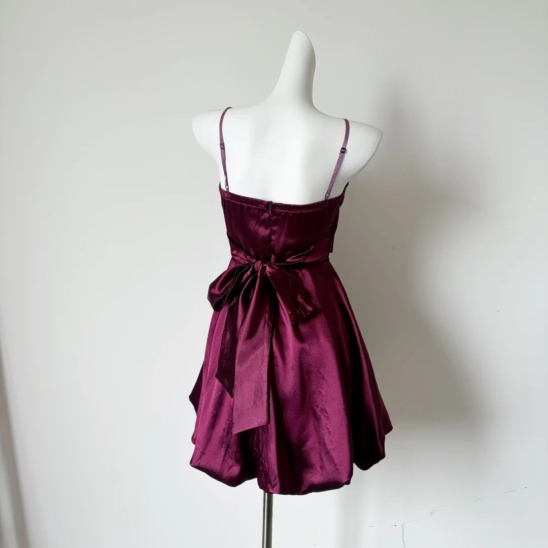 Spaghetti Straps Fuchsia Satin Homecoming Dress  J10823