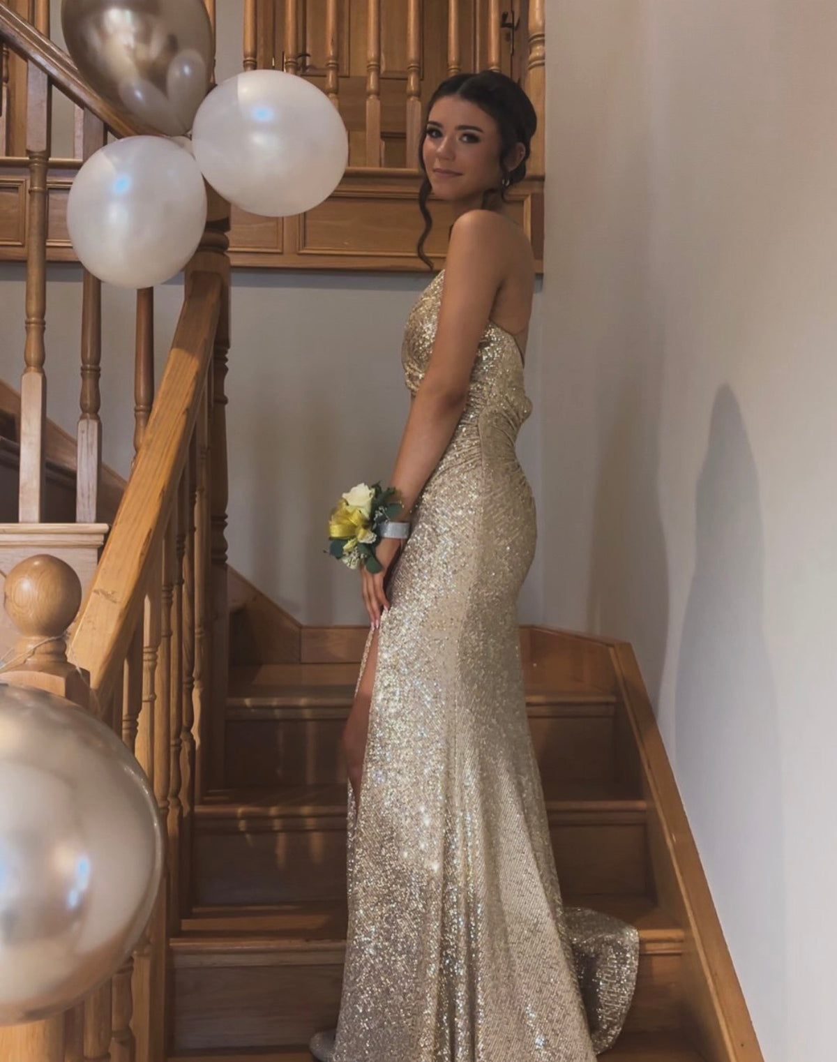 Trägerloses silbernes Vintage-Abendkleid, A-Linie, Geburtstagskleid J9370