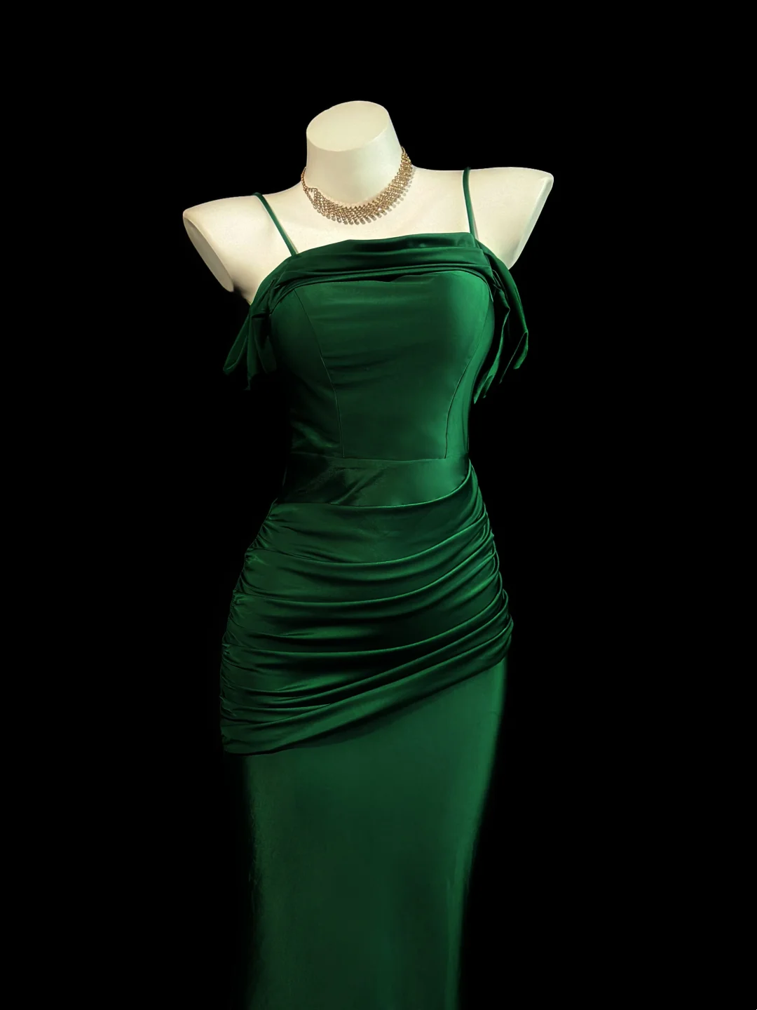 Spaghetti Straps Green Satin Mermaid Prom Dress Formal Evening Dress  J10059