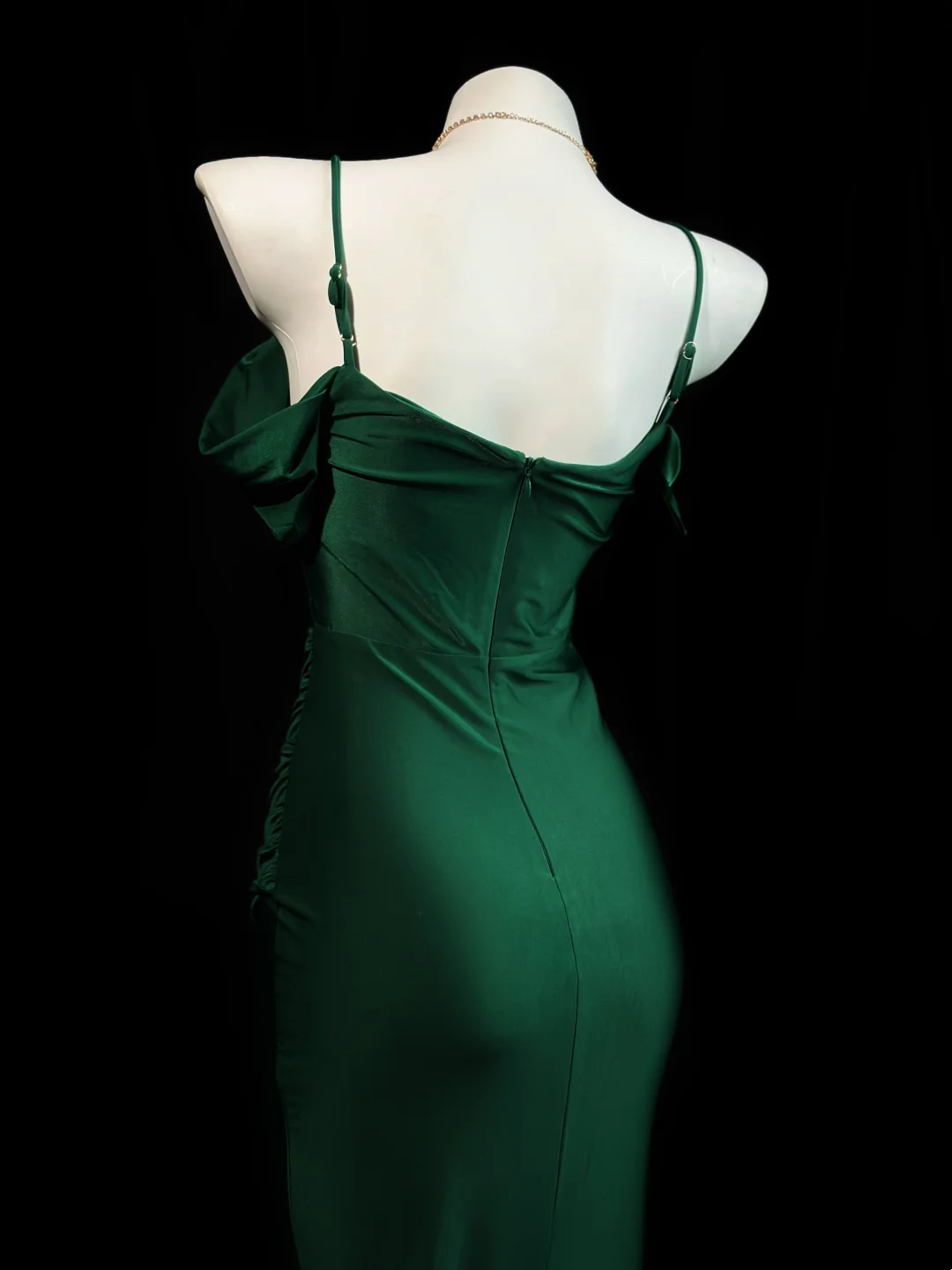 Spaghetti Straps Green Satin Mermaid Prom Dress Formal Evening Dress  J10059