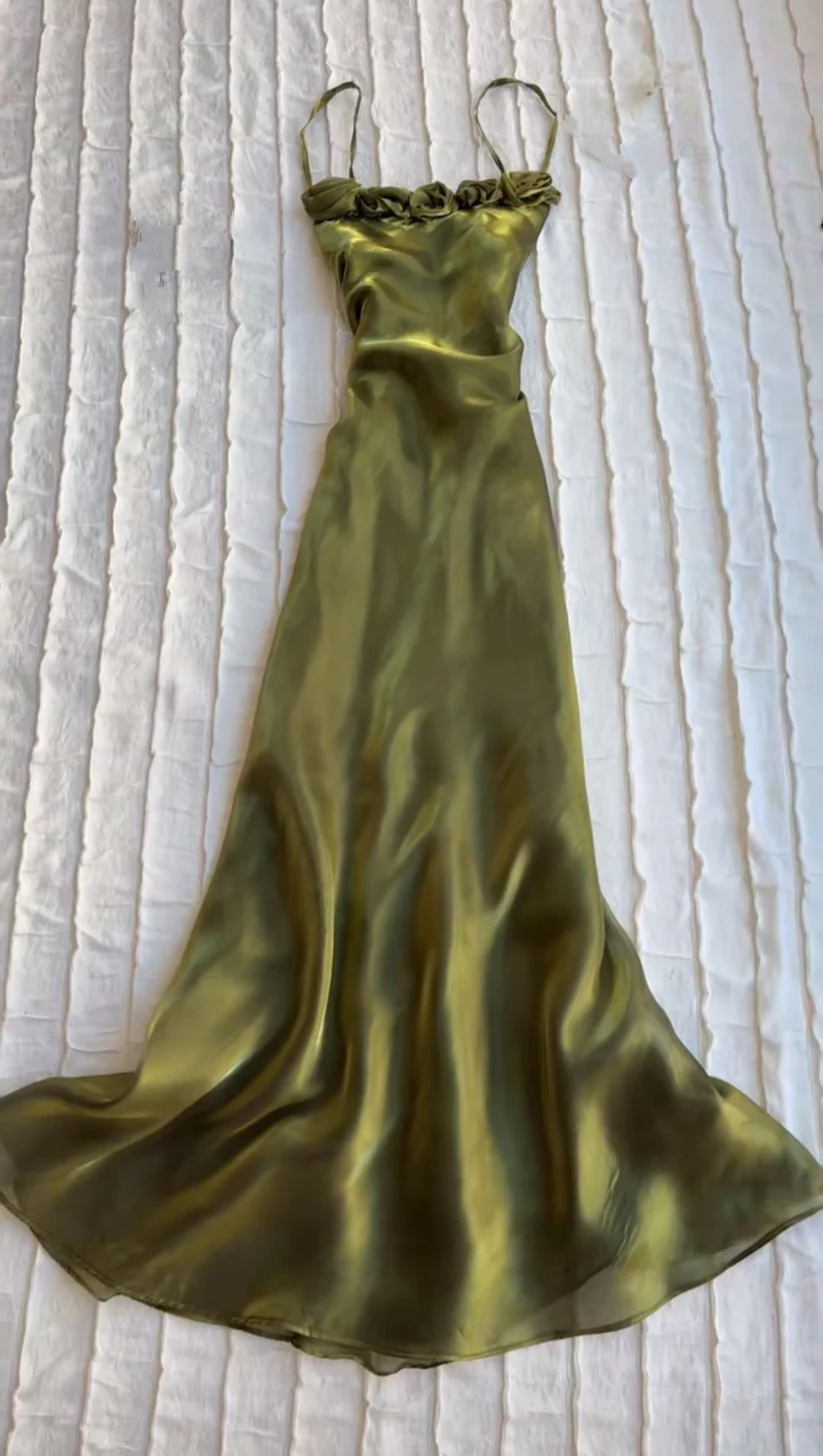 Spaghetti Straps Green Sheath Prom Dresses Evening Party Dress  J9658