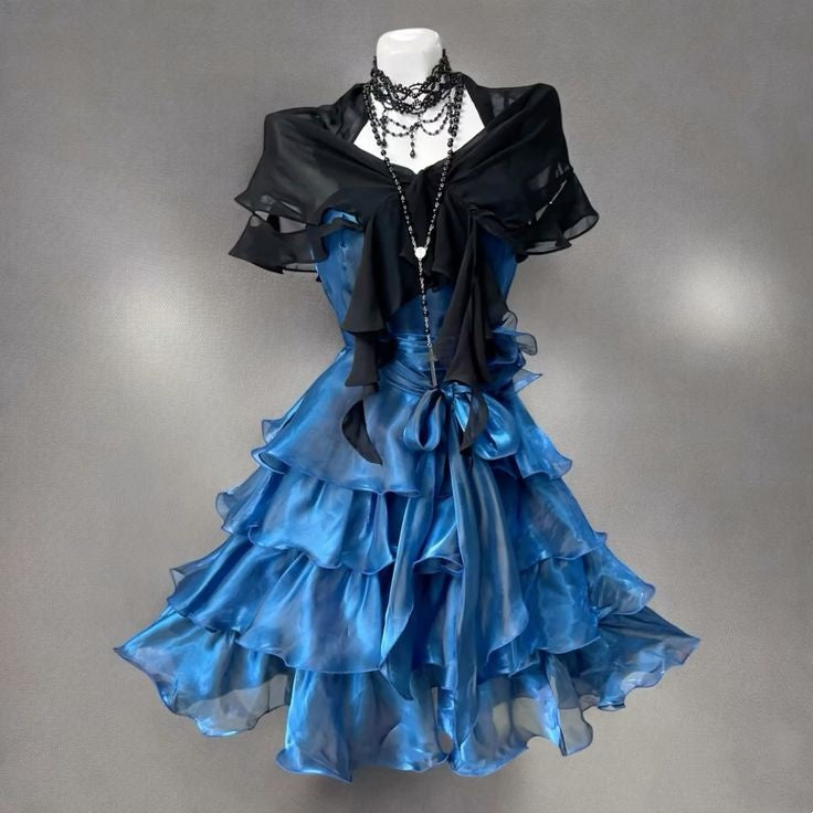 Spaghetti Straps Layered Navy Blue Homecoming Dress Ruffled Birthday Dress J10976