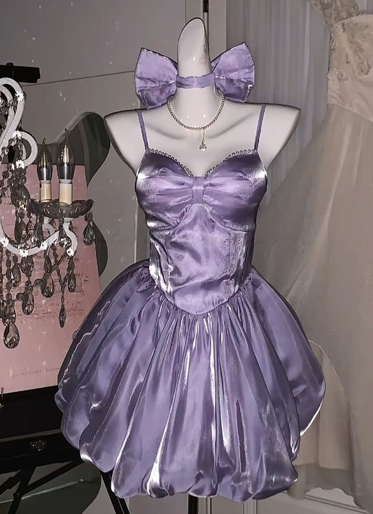 Spaghetti Straps Light Purple A Line Short Homecoming Dress Birthday Dress  J10930