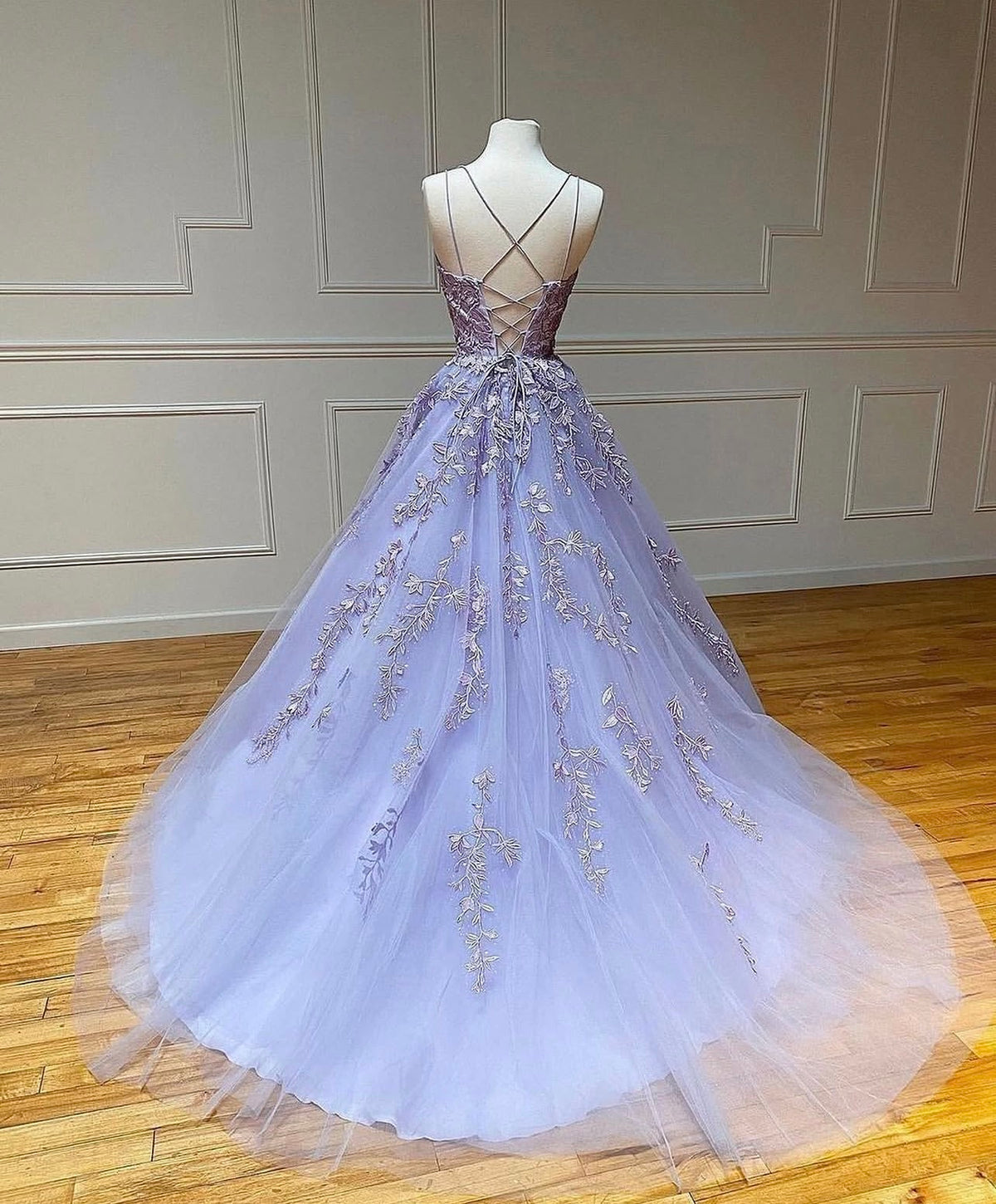Robe de bal bustier violette en satin avec appliques, robe de soirée formelle J9413