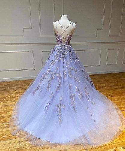 Robe de bal bustier violette en satin avec appliques, robe de soirée formelle J9413