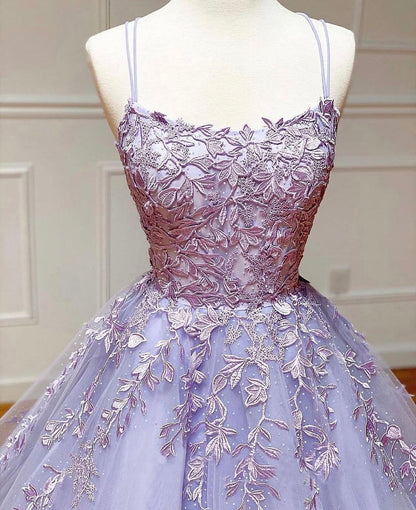 Robe de bal bustier violette en satin avec appliques, robe de soirée formelle J9413