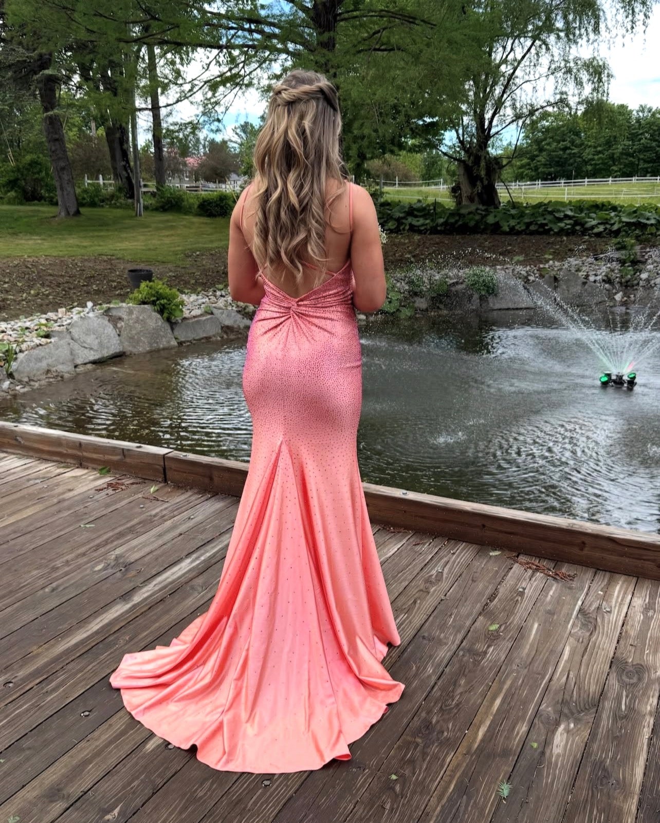Spaghetti Straps Peach Mermaid Prom Dress Satin Evening Gown  J10730