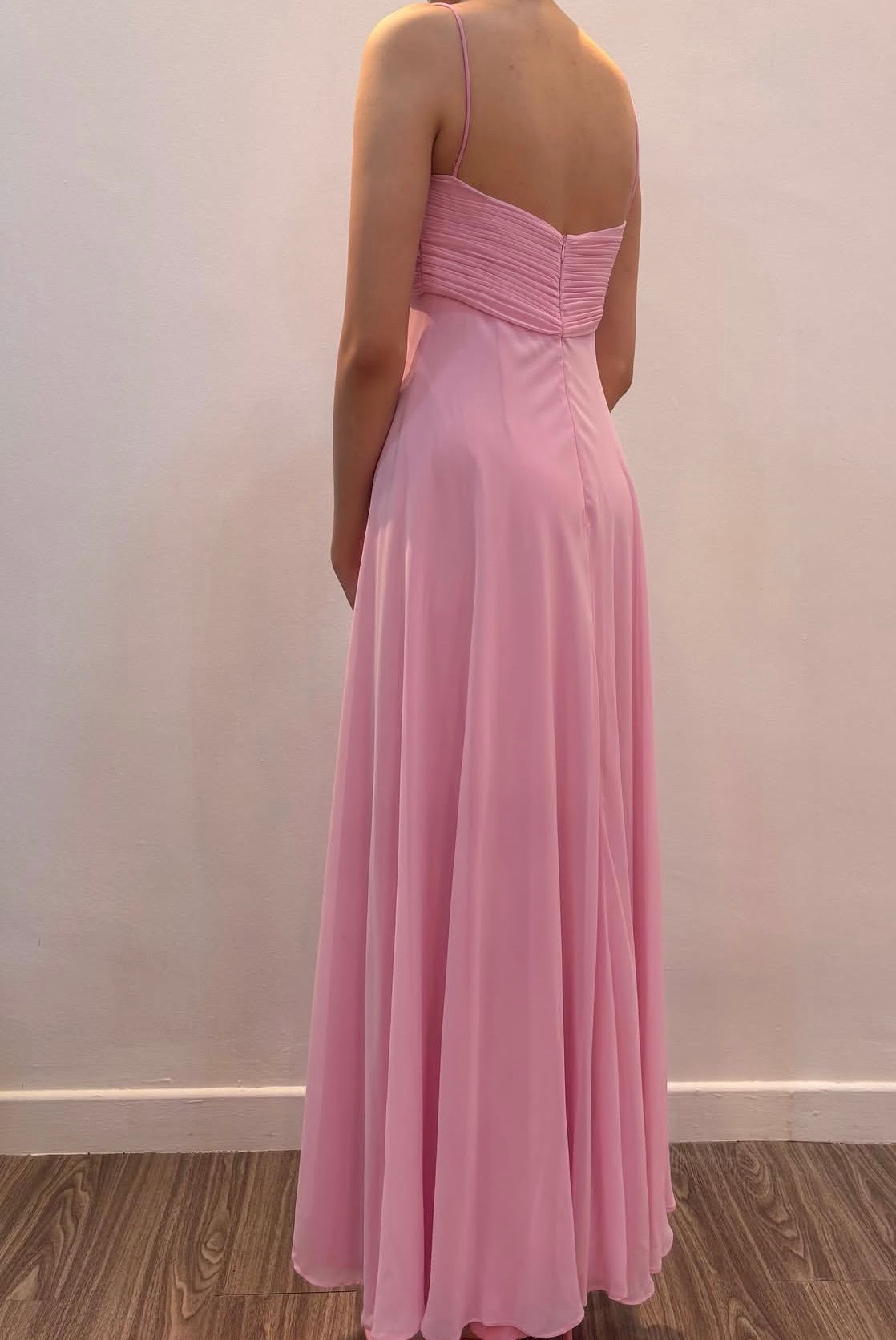 Spaghetti Straps Pink Chiffon Wedding Guest Dress With Flora  J11964
