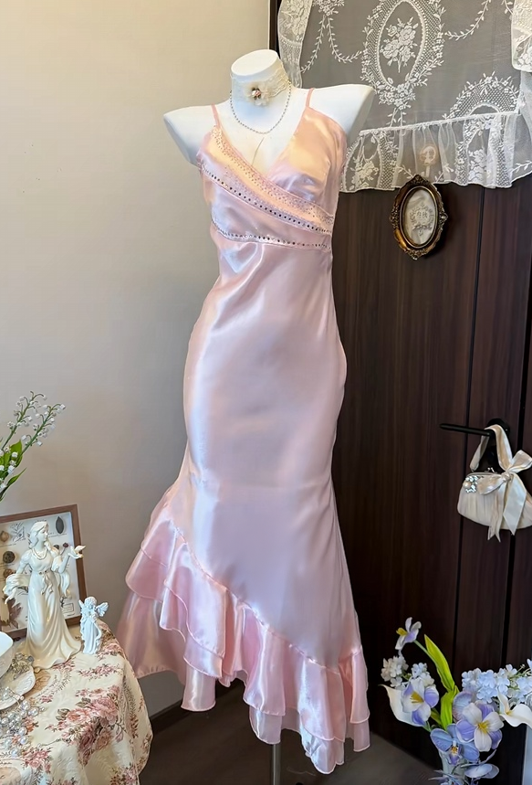 Trägerloses silbernes Vintage-Abendkleid, A-Linie, Geburtstagskleid J9370
