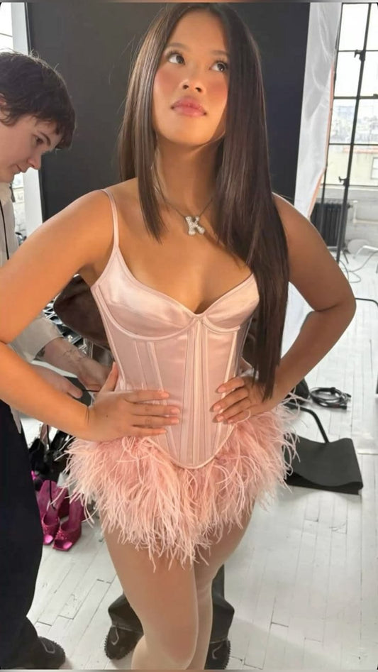 Spaghetti Straps Pink Satin Homecoming Dress Mini Birthday Dress  J10716