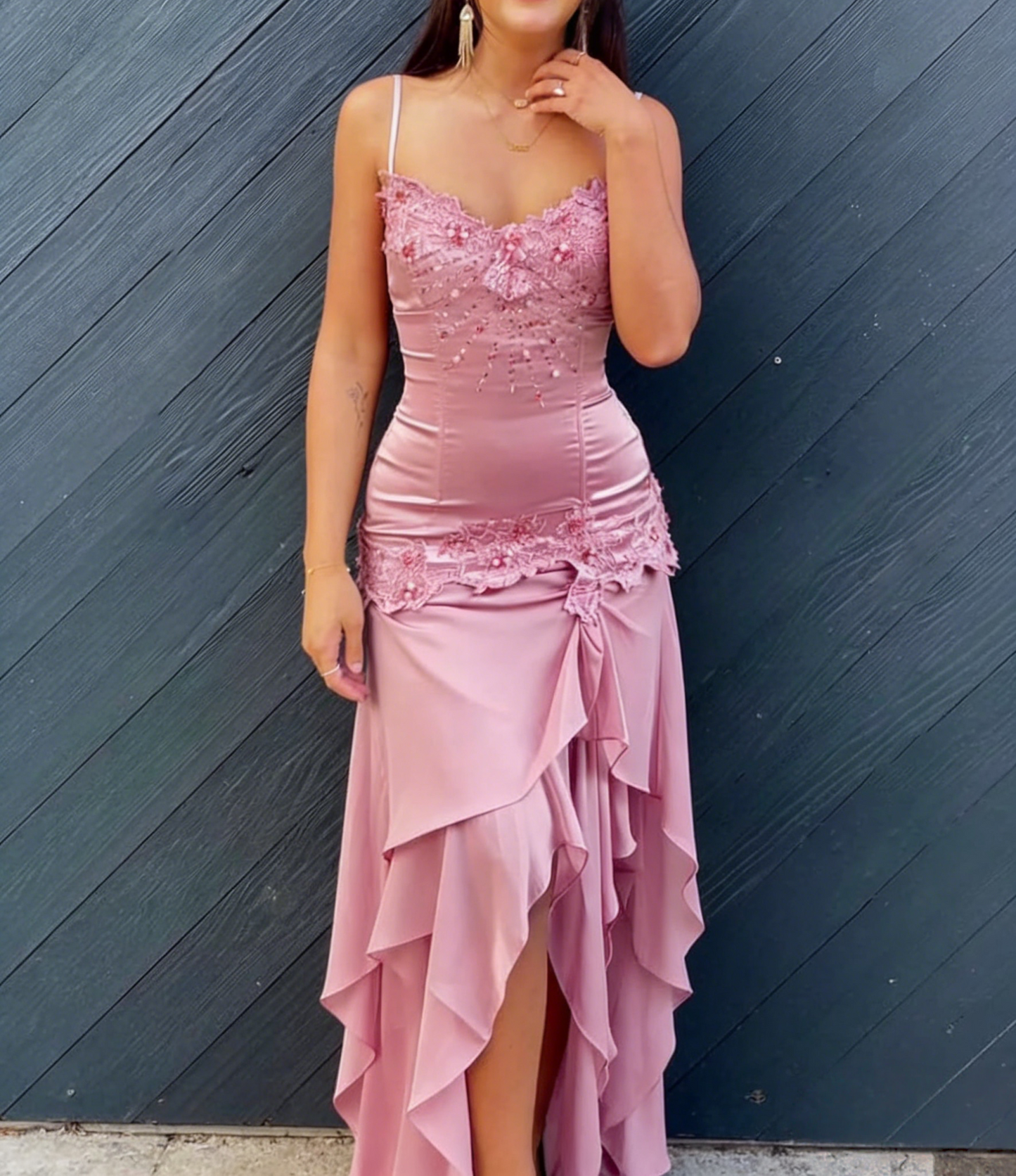 Robe de bal bustier violette en satin avec appliques, robe de soirée formelle J9413