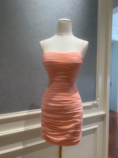 Spaghetti Straps Pink Sheath Homecoming Dress  J10275